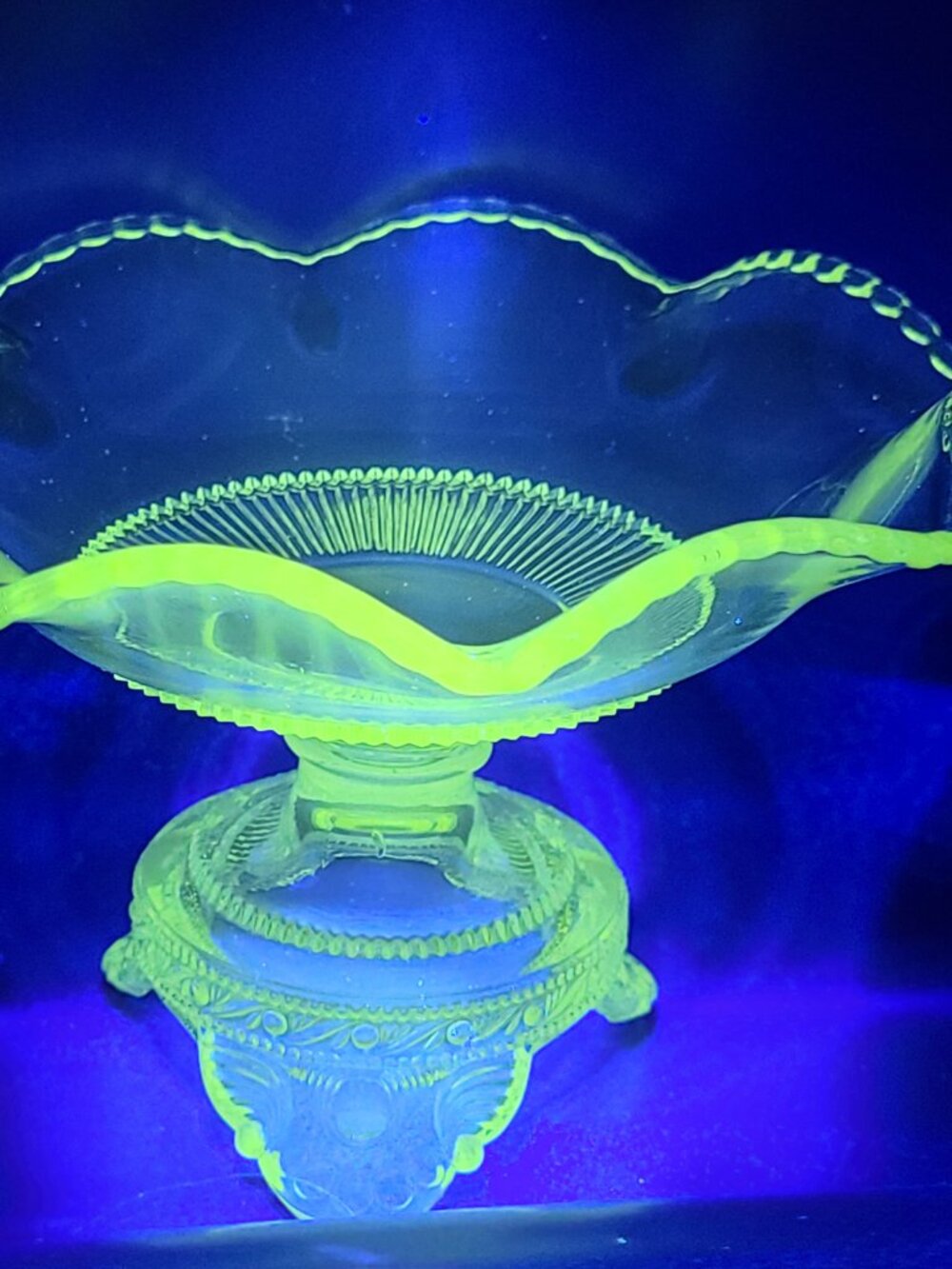 Antique EAPG US Glass Colorado Footed Pedestal Compote Manganese Glow